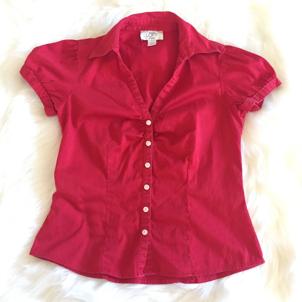 Ann Taylor Loft Red Button down Shirt XXS Petite